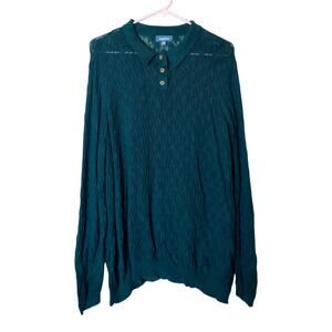Modcloth Pointelle Lace Knit Long Sleeve Polo Shirt Plus Size 4X Emerald Green